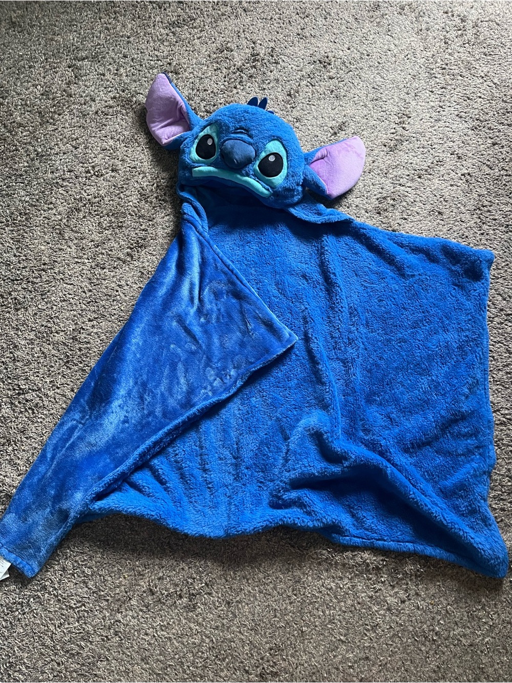 Disney Blue Stitch Hooded Plush Throw Blanket with Purple Ear Accents